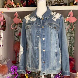 Chico's Flower Embroidered Beautiful Denim Jacket - Size 1- 130 Retail
